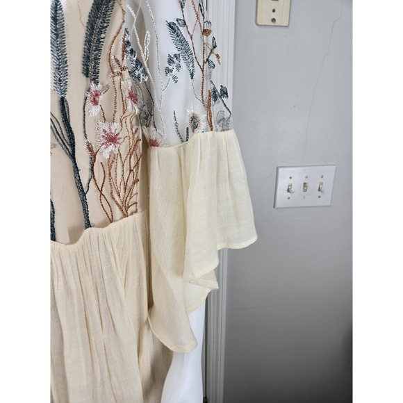 Altard State Embroidered Mini Dress 3/4 Bell Sheer Sleeve Boho Babydoll Medium - Picture 3 of 10